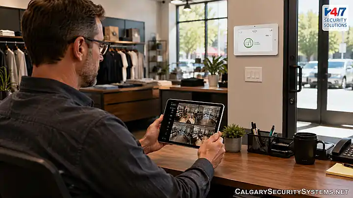 Small business security alarm systems in Calgary with cameras and access control